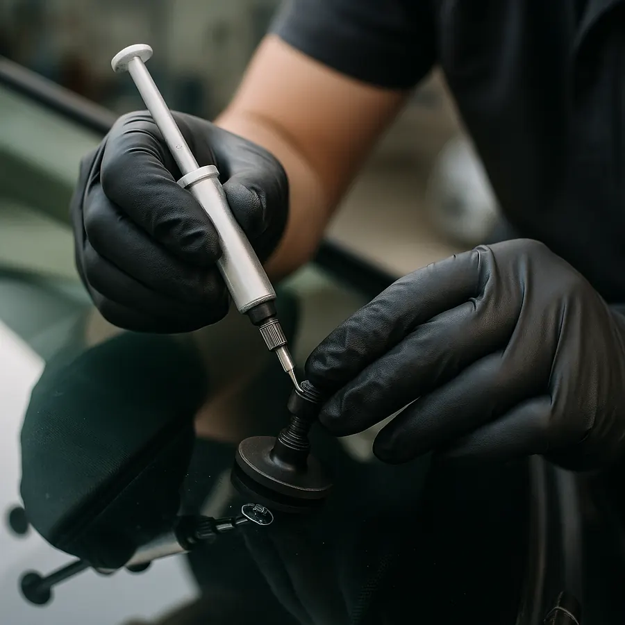 Rock chip repair being performed on a windshield in Montrose CO