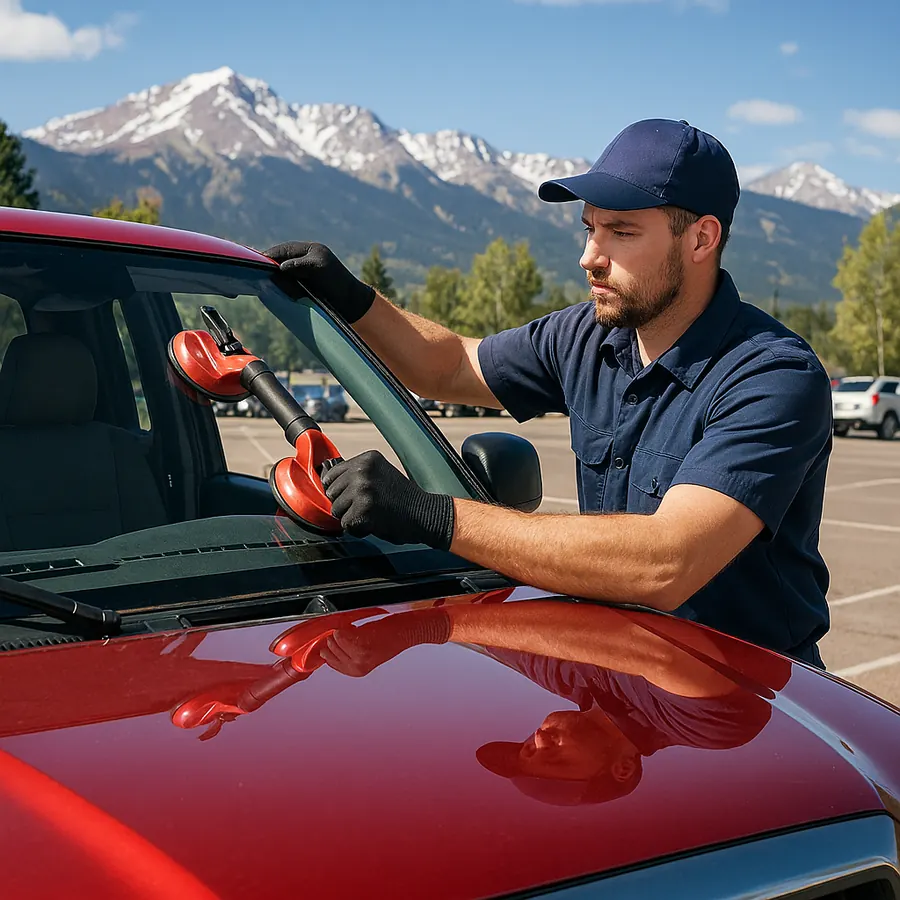 Technician removing windshield from vehicle in Colorado